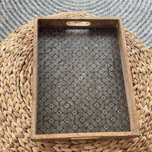 Wooden Tray with Black and White Pattern
